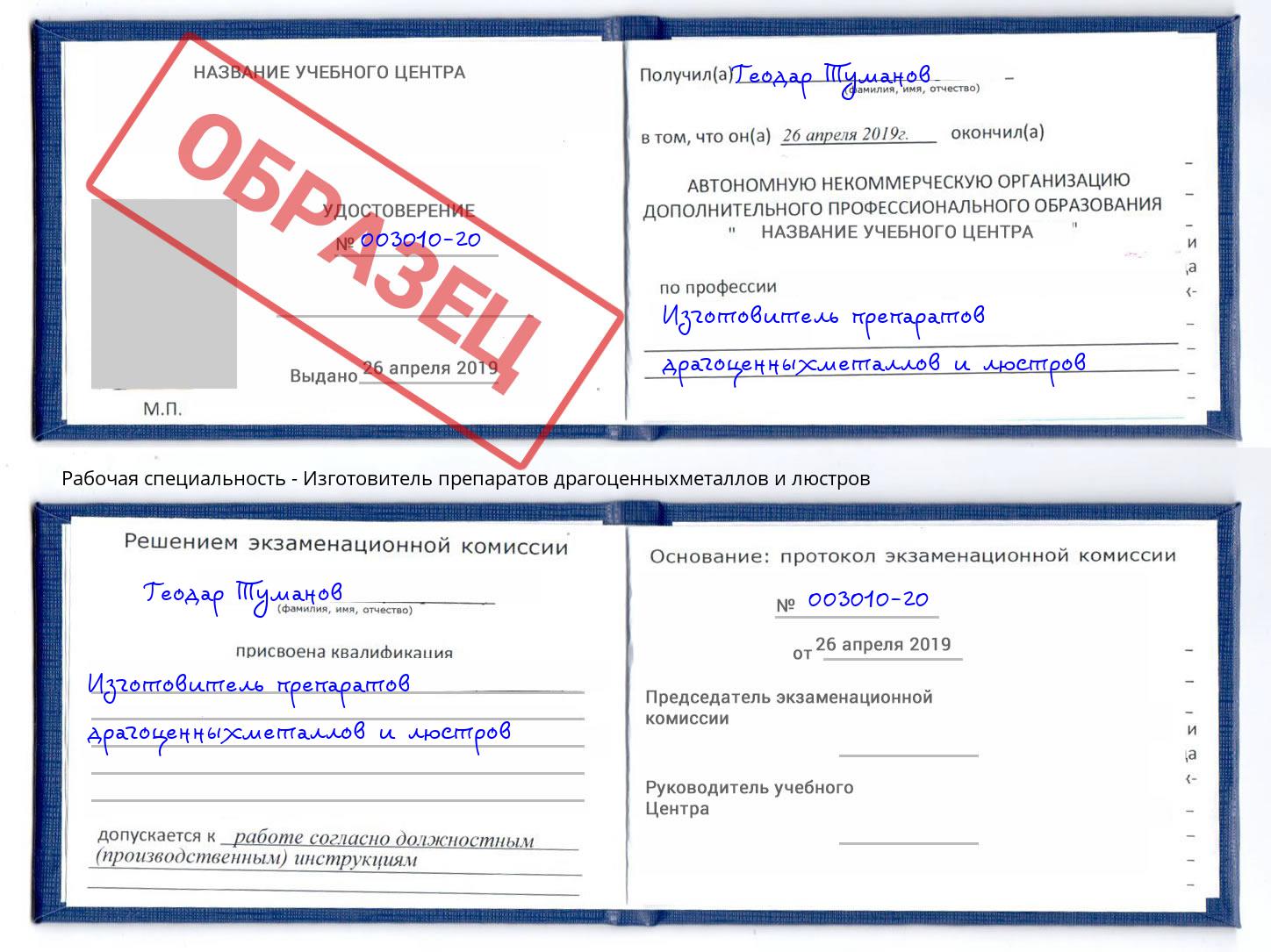 Изготовитель препаратов драгоценныхметаллов и люстров Тутаев