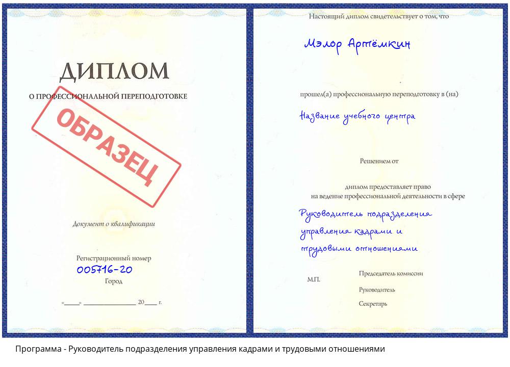 Руководитель подразделения управления кадрами и трудовыми отношениями Тутаев