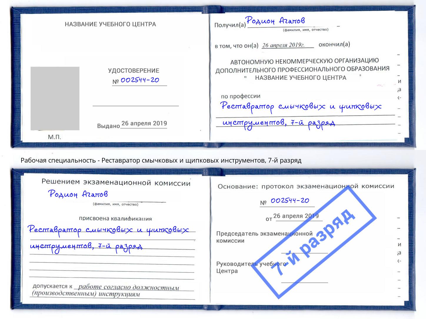 корочка 7-й разряд Реставратор смычковых и щипковых инструментов Тутаев