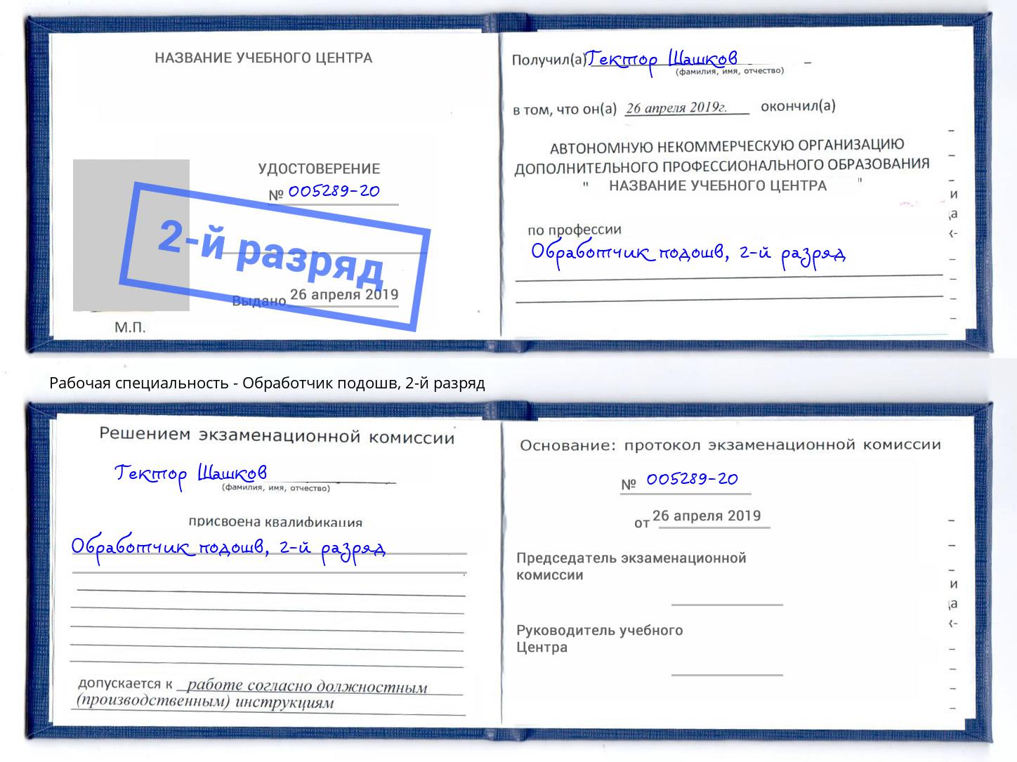 корочка 2-й разряд Обработчик подошв Тутаев