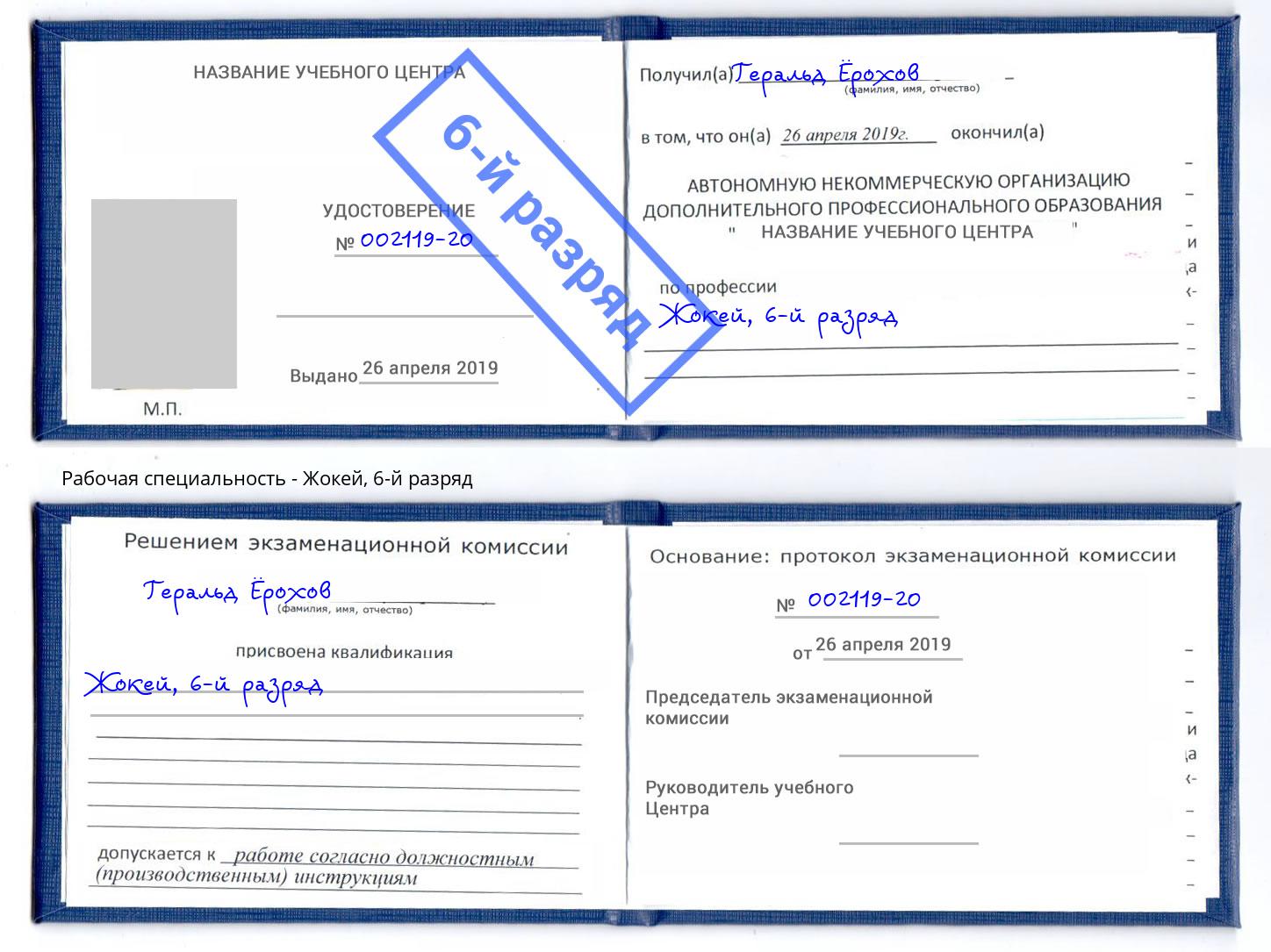 корочка 6-й разряд Жокей Тутаев