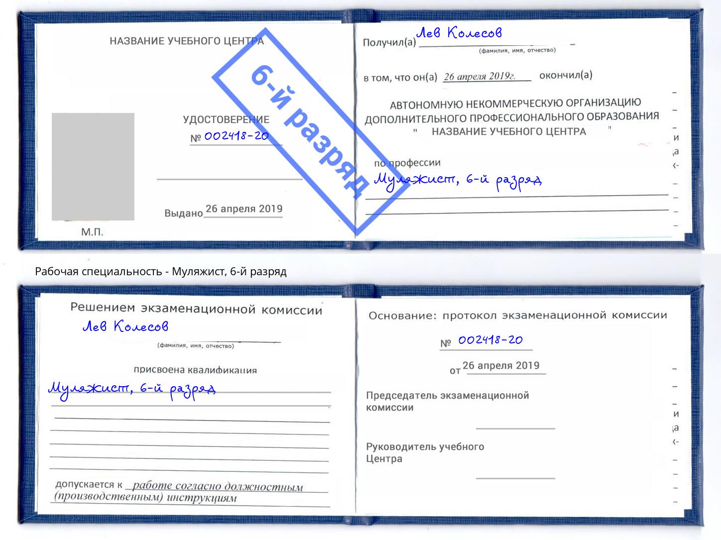 корочка 6-й разряд Муляжист Тутаев
