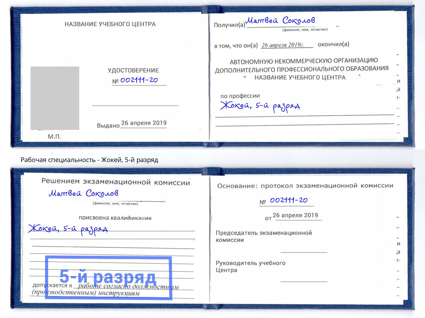 корочка 5-й разряд Жокей Тутаев
